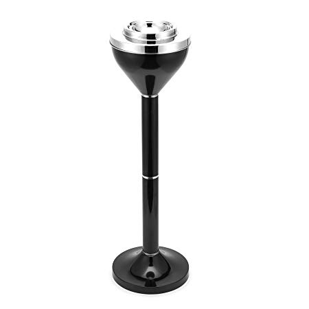 CO-Z Adjustable Outdoor Standing Ashtray, Black Contemporary Windproof Push Down Floor Stand Ashtray with Lid, Chrome Finish Tall Outside Patio Ashtrays for Cigarettes, 24" or 16.50"