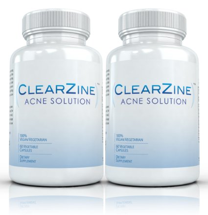 Clearzine (2 Bottles) - The Top Rated Acne Treatment Pill. Eliminates Acne, Blackheads, Redness, Blotchiness and Zits - 60 capsules each