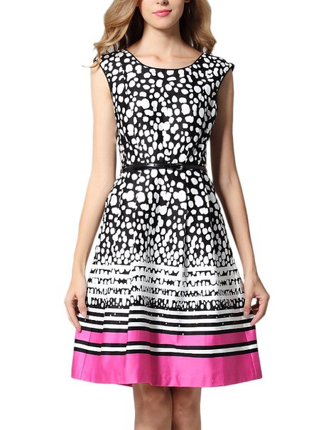 Yacun Women's Printed Stripe Polka Dot Party Fit and Flare Dress for Work