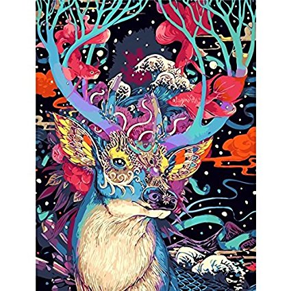 Adult Diy Unique Paint by Numbers for Adults Beginner Children Seniors Junior Students with Brushes Christmas Gifts Art Paintwork Colorful Sika Deer 16x20 Inches Frameless