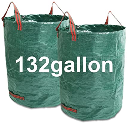 COCOCKA 2-Pack 132 Gallons Reusable Garden Waste Bags(H34,D34 inches)- Heavy Duty Gardening Bags, Lawn Bags,Reusable Trash Can,Leaf Bags,Yard Waste Bags with 4 handles