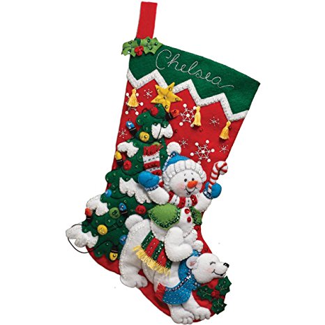 Bucilla 18-Inch Christmas Stocking Felt Applique Kit, 86358 Polar Bear
