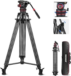 NEEWER LL35 78" Video Tripod Carbon Fiber, Quick Release & Rapid Height Adjust, Professional Heavy Duty Camera Tripod with Fluid Head Damping Adjustable, QR Plate Compatible with DJI RS