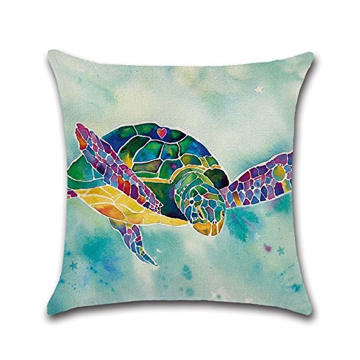 Decorbox Watercolor Turtle Sea Ocean Marine Animal Pattern 18x18 Inch Cotton Linen Square Throw Pillow Case Decorative Durable Cushion Slipcover Home Decor Standard Size Accent Pillowcase Slip Cover