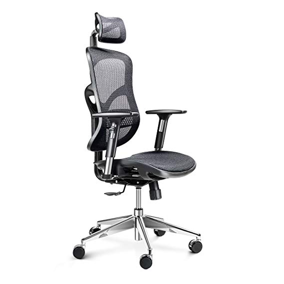 Diablo V-Basic Ergonomic office chair, comfort chair, breathable mesh, adjustable armrests, height-adjustable, color choice (black-grey)