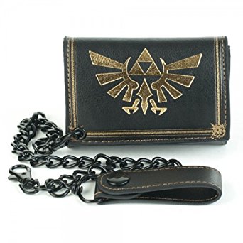 Nintendo Legends of ZELDA Logo Black Tri-Fold WALLET w/Chain