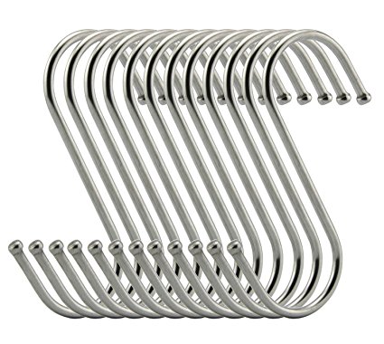 RuiLing Premium S Hooks - S Shaped hook - Heavy Duty Stainless Steel Hanger Hooks - Ideal for hanging pots and pans, plants, utensils, towels etc. Size Large Set of 12