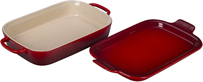 Le Creuset of America PG2015-1367 Le Creuset Stoneware Rectangular Dish with Platter Lid, 14 3/4" x 9" x 2 1/2", Cherry, 4"x9"x2 (2.75 qt.), Cerise