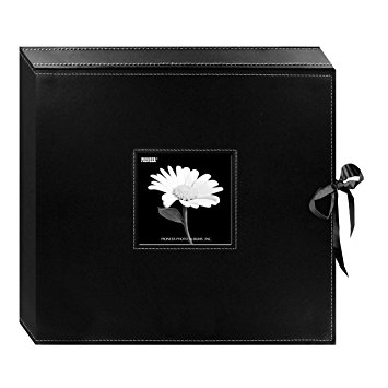 Pioneer 12 Inch by 12 Inch D-Ring Sewn Leatherette Scrapbook Box, Black