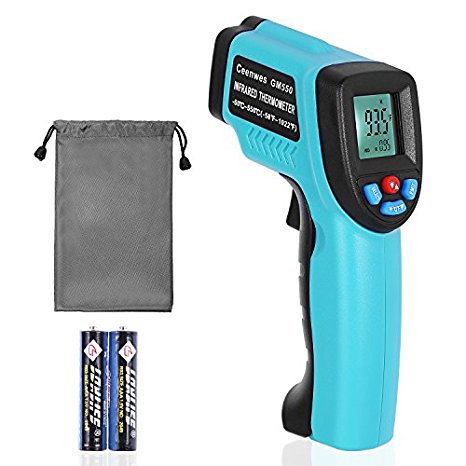 Ceenwes Infrared Thermometer with WATERPROOF STORAGE BAG Digital Temperature Gun Non-Contact Laser Thermometer with Adjustable Emissivity and MAX MIN AVG Display -50℃ ~ 550℃/ -58℉~ 1022℉