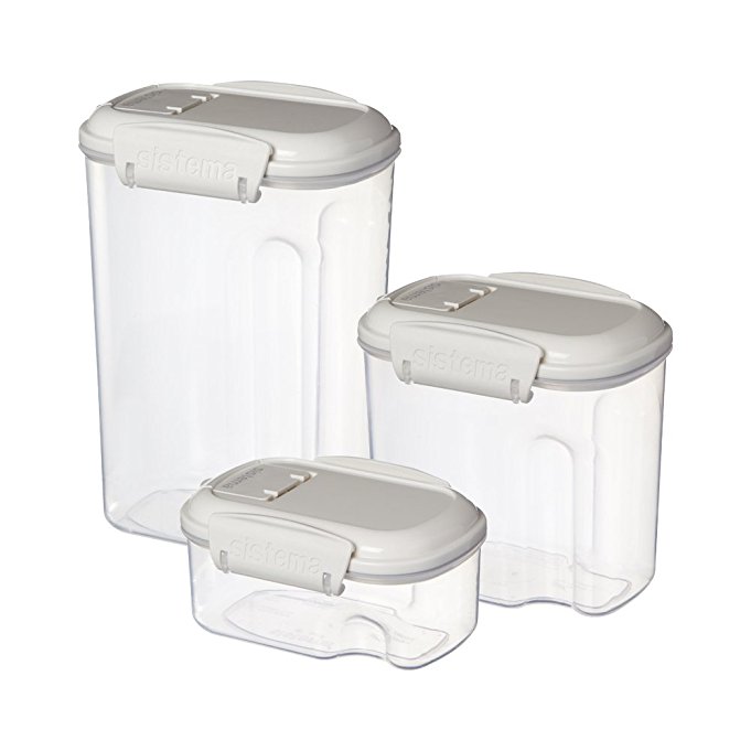 Sistema 1223 Bake It Collection 3 Pack Stack and Pour, Clear/White