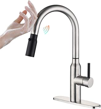 Touch Kitchen Faucet with Pull Down Sprayer, CREA Single Handle Smart Kitchen Sink Faucets with Pull Out Sprayer, Stainless Steel Touch Activated Faucet, Brushed Nickel