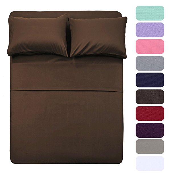 Homelike Collection Bed Sheet Set (Full,Chocolate) 1 Flat Sheet,1 Fitted Sheet and 2 Pillow Cases,100% Brushed Microfiber 1800 Luxury Bedding,Deep Pockets,Extra Soft & Fade Resistant-4 Piece