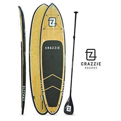 CRAZZIE Stand Up Paddle Board (11.6') Real Bamboo Wood with Black Rails - Buyback Guarantee Program