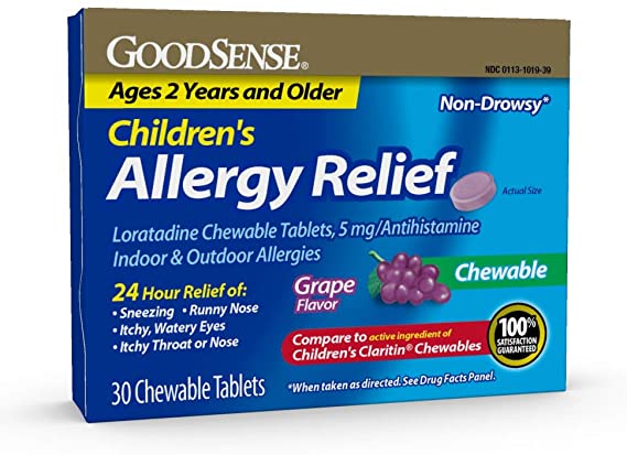 Good Sense Children's Allergy Relief Loratadine Chewable Tablets, Grape, 30Count