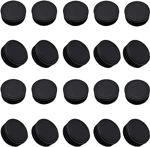 1 1/4" Round Tubing End Caps,20 Pack Tubing Post End Cap, Dia.32mm Black Plastic Round Plugs, Chair Glide Floor Protector