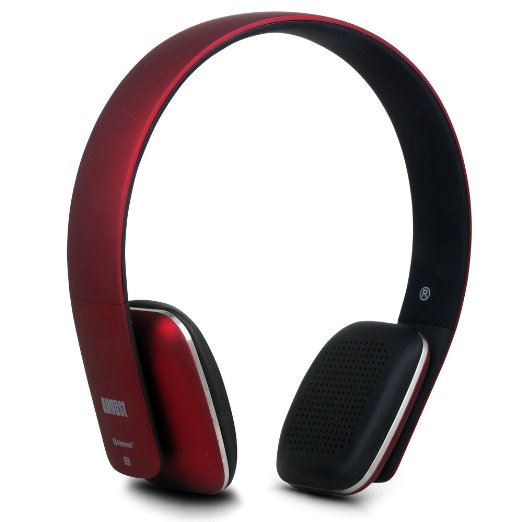 August EP636 Bluetooth Wireless Stereo NFC Headphones - Comfortable On-ear Headset with built-in Microphone and Rechargeable Battery - Compatible with Mobile Phones, iPhone, iPad, Laptops, Tablets, Smartphones (Red)