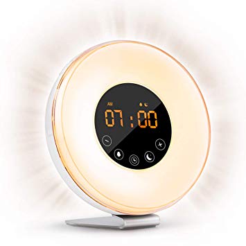 Sunrise Alarm Clock- Wake Up Light LED Clock Sunrise Simulation Sunset Fading Night Light-6 Natural Sounds/FM Radio/7 Colors Switch/10 Brightness Levels/Snooze Function Heavy Sleepers