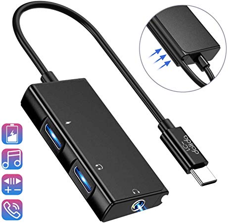 USB C to Headphone Adapter, 3 in 1 USB C to 3.5mm Audio with USB Type C Female Audio Port   PD Power Port, Built-in DAC Technology Ensure Stable for Galaxy Note 10 Aux Adapter (Black)