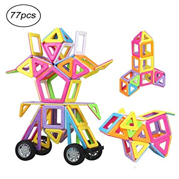 Camande 77pcs Magnetic Building Blocks Toys For Boys Girls, Construction Building Tiles Educational Stacking Toys, Large Size and Varied Shapes in Rainbow Colors, Good for Children's gift