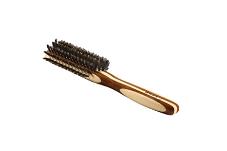 Bass Brushes | Shine & Condition Hair Brush | 100% Premium Natural Bristle FIRM | Pure Bamboo Handle | Classic Half Round Style | Striped Finish | Model 206 - SB