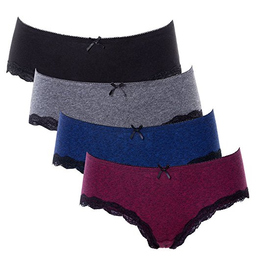 ATTRACO Women's Cotton Brief Panties Soft Underwear Lace Trim 4 Pack