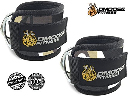 Ankle Straps for Cable Machines by DMoose Fitness - Strong Velcro, Double D-Ring, Adjustable Comfort fit Neoprene - Premium Ankle Cuffs to Enhance Abs, Glute & Leg Workouts