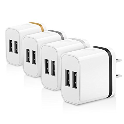 Wall Chargers, Canjoy 4 Pcs 2 Powerport 2A 10W iPhone Samsung USB Plug Charger Home and Travel Adapter for iPhone 6s/ 7 /Plus, iPad, Motorola, HTC, Other Smartphone(Black/Grey/Silver/Orange)