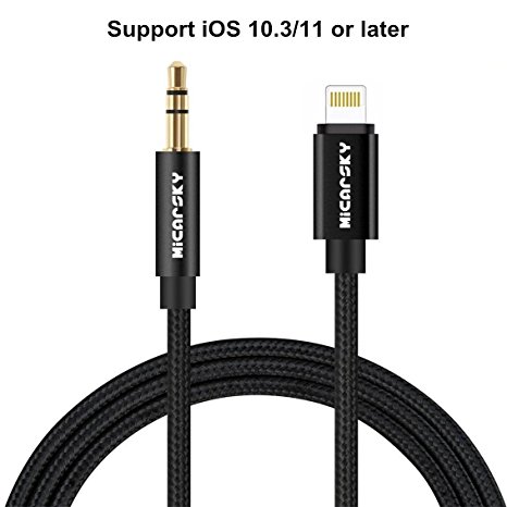 Lightning to 3.5mm Male Aux Stereo Audio Cable, Micarsky Premium Nylon Car Aux Cord for iphone 7/7 Plus/8/X and Perfect Compatible of iOS 10.3/11 and later