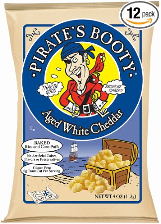 Pirate's Booty, Aged White Cheddar, 4-Ounce Bags  (Packaging May Vary) (Pack of 12)
