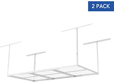FLEXIMOUNTS 2 pcs 3x6 Overhead Garage Adjustable Ceiling Storage Rack, 72" Length x 36" Width x 40" Height (2-Rack-Package White)