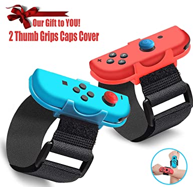 Wrist Bands for Nintendo Switch Just Dance 2020 2019, Adjustable Strap for JoyCon Nintendo Switch Controller Holder and Just Dance Switch Games, (2 in 1 Pack) Arms Switch   2 Thumb Grips Caps Cover