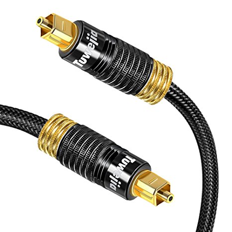Digital Optical Audio Toslink Cable Tuwejia SPDIF with 24K Gold Plated Case and Nylon Braid for CD players,Blu-Ray players,DATrecorders,DVD players,Game Consoles and Other Audio Devices (6Feet)