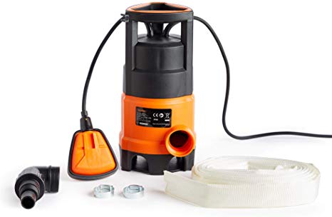 VonHaus Submersible Water Pump with 8m Hose (400W) - Includes Jubilee Clips - Drain Dirty or Clean Water from Pond, Swimming Pool, Hot Tub, Flooded Cellar - with Float Switch & Hose Connector