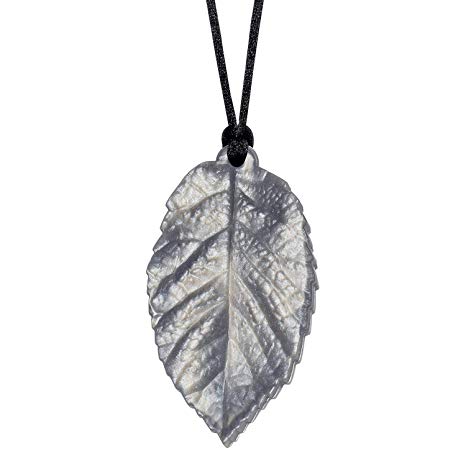 Leaf Pendant - Sensory Chew Necklace for Girls by Munchables (Silver)