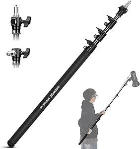 NEEWER 7.9ft/240cm Air Cushion Boom Pole, 4 Section Telescopic Foldable Portable Boom with 1/4" 3/8" 5/8" Spigot, 3 Way Interface for LED Light Softbox Speedlite Mic 4.4lb/2kg Max Load, MS-240AC