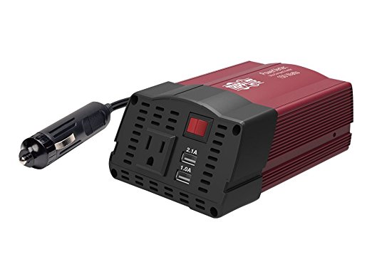 Tripp Lite 150W Compact Portable Car Power Inverter 1 Outlet 12V DC to 120V AC w/ 2-Port USB Charging Ports (PV150USB)