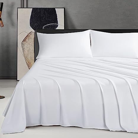 SONORO KATE 100% Bamboo Queen Size Bed Sheets Set - 1900 Thread Count Super Soft Wrinkle Free Silk Feel, All Seasons,Sheet & Pillowcase Sets Fit 8-16 Inch Deep Pocket (White, Queen)