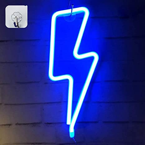 XIYUNTE Blue Neon Light Lightning Bolt Led Neon Sign Wall Light Battery and USB Operated Neon Lights Blue Lightning Neon Signs Light up for The Home,Kids Room,Bar,Party,Christmas,Wedding