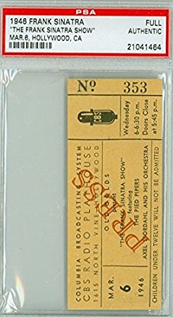1946 FRANK SINATRA Full Ticket Press Pass Hollywood, CA Mar 6, 1946 [Grades sharp Excellent] by Mickeys Cards