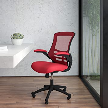 Flash Furniture Mid-Back Red Mesh Swivel Ergonomic Task Office Chair with Flip-Up Arms