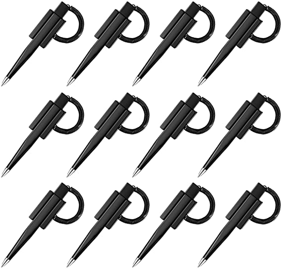 12 Pieces Secure Pen with Chain Black Ink Counter Coil Corded Wedgy Pen with Adhesive Base and Plastic Coil for Home Bank Office Hotel Supplies