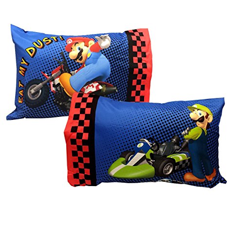 Super Mario Kart Set of 2 Pillowcases - Nintendo Race Bedding Pillows