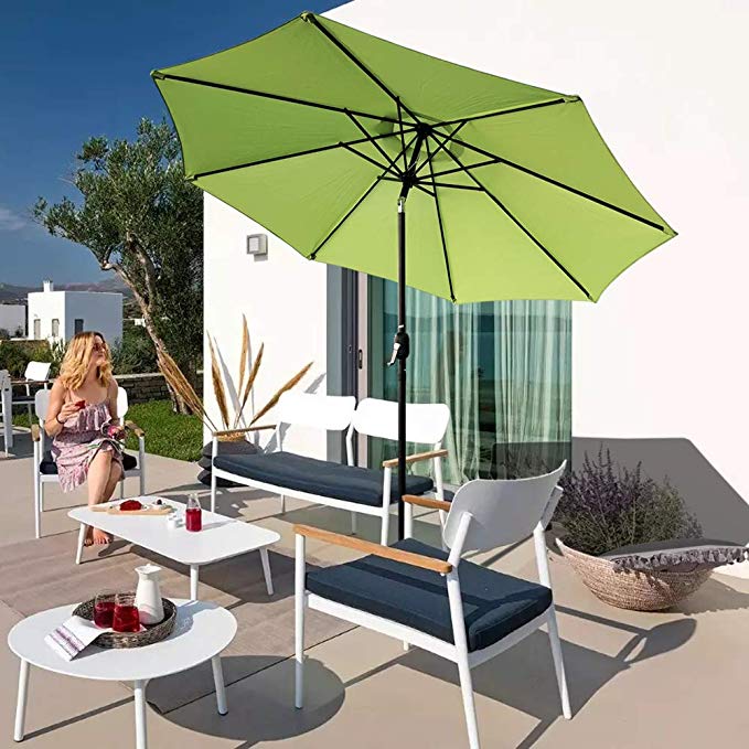 ABBLE Outdoor Patio Umbrella 9 Ft with Tilt and Crank, Weather Resistant, UV Protective Umbrella, Durable, 8 Sturdy Steel Ribs, Market Outdoor Table Umbrella, Lime Green