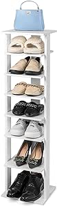 Giantex 8-Tier Vertical Shoe Rack, Patented Corner Shoe Storage Organizer for 8 Pairs, Freestanding Narrow Shoe Rack, Morden Space-Saving Shoe Tower for Entryway, Living Room, Bedroom (White, Single)