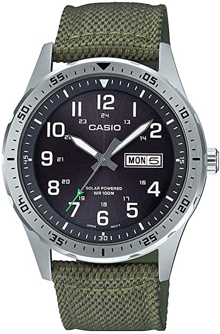 Casio Men's Stainless Steel Quartz Cloth Strap, Green, 22 Casual Watch (Model: MTP-S120L-3AVCF)