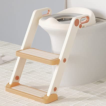 GLAF Potty Training Toilet Seat for Toddler with Step Stool Ladder Kids Potty Trainer Portable Baby Potty Seat Chair for Boys Girls with Soft Updated PU Cushion and Anti-Slip Pads (Gold)