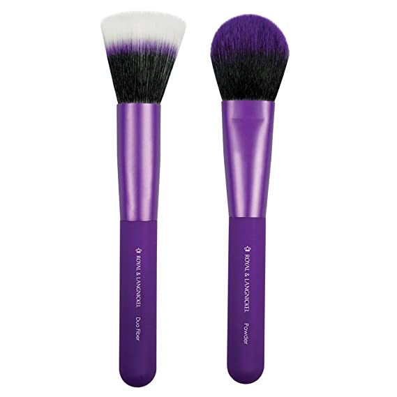 MODA Travel Size EZGlam Duo Flawless Face 2pc Makeup Brush Set Includes - Duo Fiber and Powder Brushes, Purple