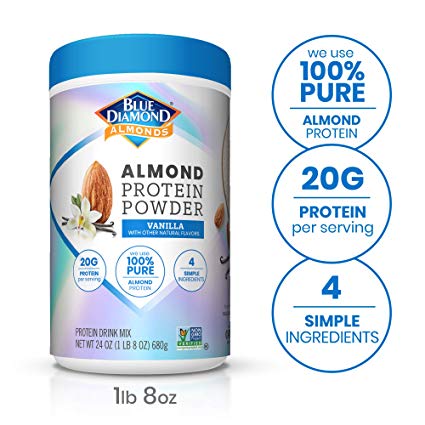 Blue Diamond Almonds Almond Protein Powder, Vanilla - 20g Protein, Plant Based, Vegan, Gluten Free, Non Dairy, Non-GMO, 100% Pure Almond Protein, 24 Ounce