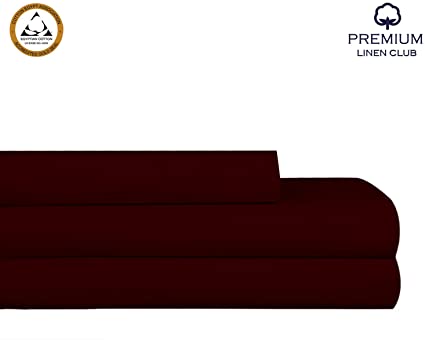 Twin XL Size 100% Egyptian Cotton 400 Thread Count 3 Piece Set Extra Long-Staple Egyptian Cotton Breathable Soft and Silky Sateen Weave Smooth Luxury Finish Sheet Set by Premium Linen Club(Burgundy)